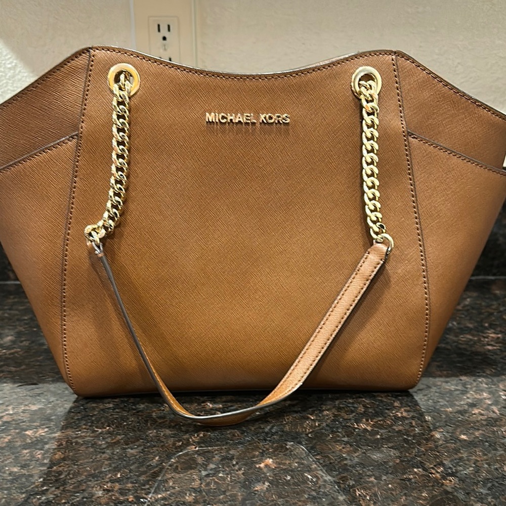 Michael Kors Tan Leather Tote with Gold Accents